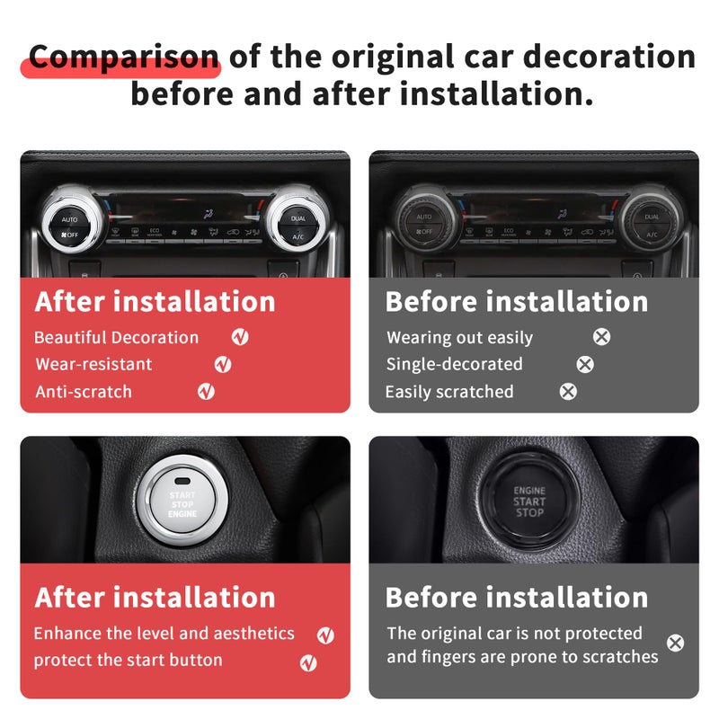 Polodunn for Toyota RAV4 Accessories 2025 2024 2023 2022 2021 2020 2019 -Air Conditioning Knob Covers, Push Start Button Cover Trim Rings 4pcs (Silver) - Image 4